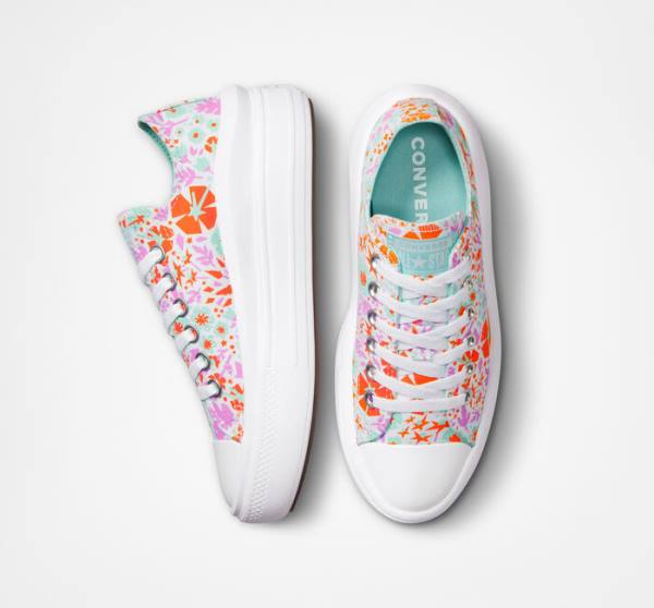 Zapatillas Bajas Converse Chuck Taylor All Star Move Plataforma Paper Floral Tenis Blancas Verde Menta | CV-821TKI