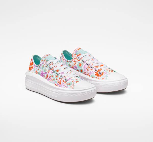 Zapatillas Bajas Converse Chuck Taylor All Star Move Plataforma Paper Floral Tenis Blancas Verde Menta | CV-821TKI