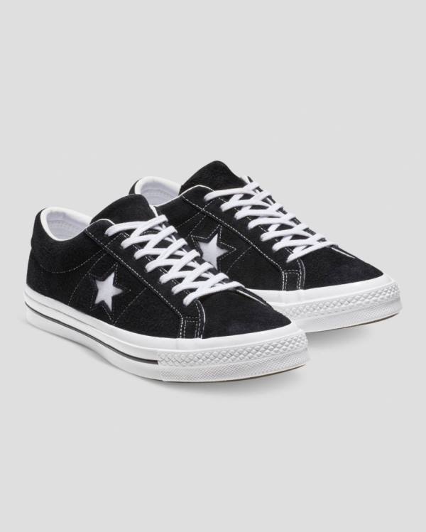 Zapatillas Bajas Converse One Star Premium Gamuza Tenis Negras | CV-983OUB