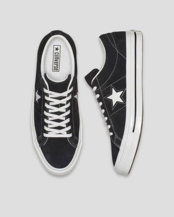 Zapatillas Bajas Converse One Star Premium Gamuza Tenis Negras | CV-983OUB