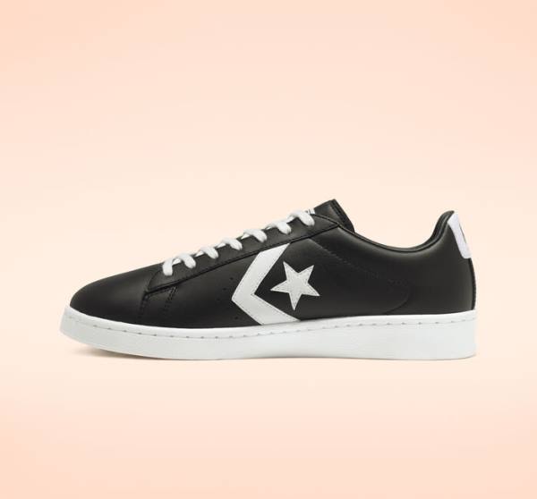 Zapatillas Bajas Converse Pro Cuero Tenis Negras Blancas | CV-486SER